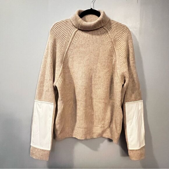 Victoria Beckham RARE Lambswool Military Patch Sleeve Jumper Sweater Luxe Tan M - Picture 4 of 7